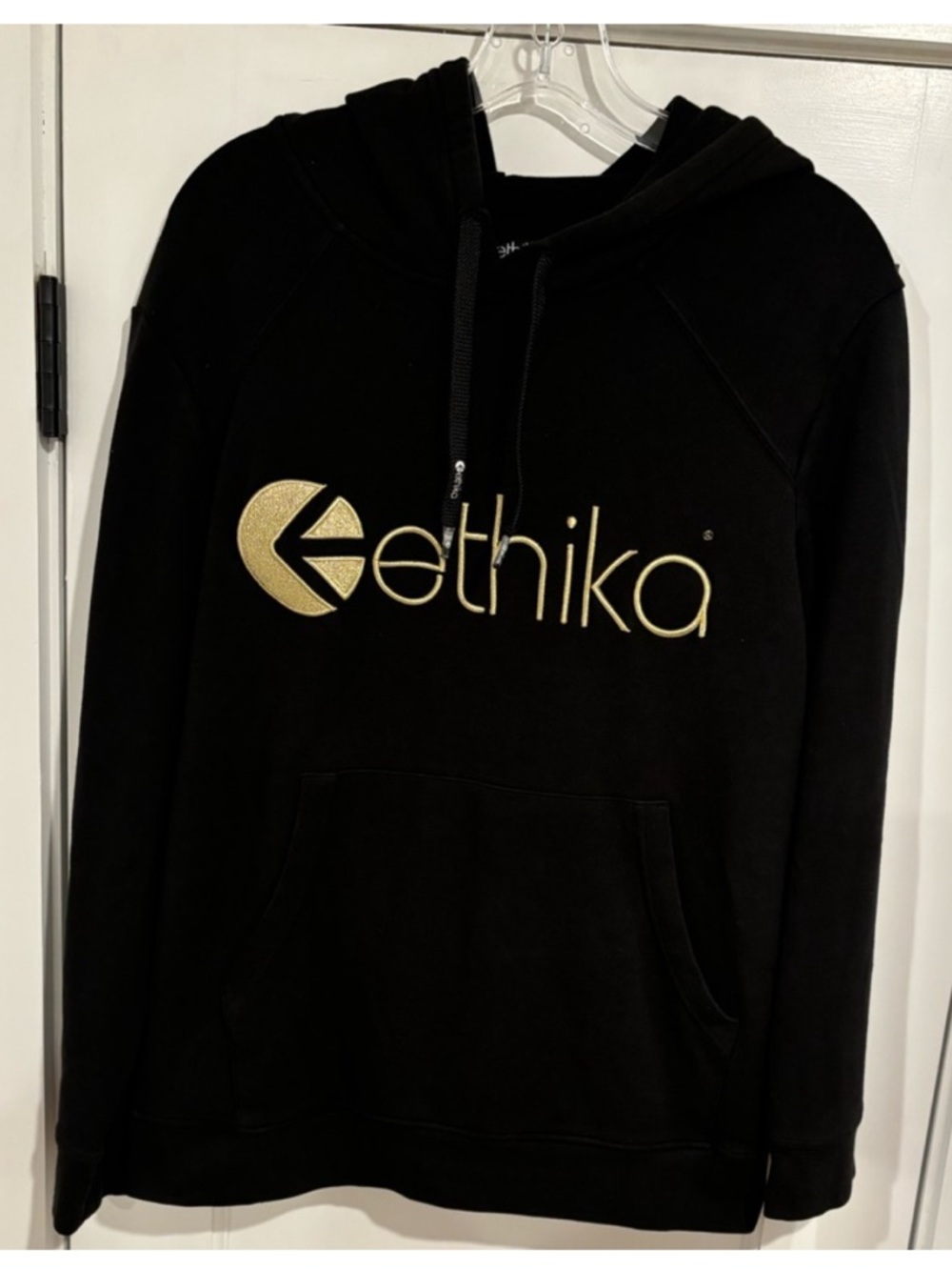 Ethika Hooded Pullover Sweatshirt Embroidered Black Gold Kangaroo Pocket Mens S